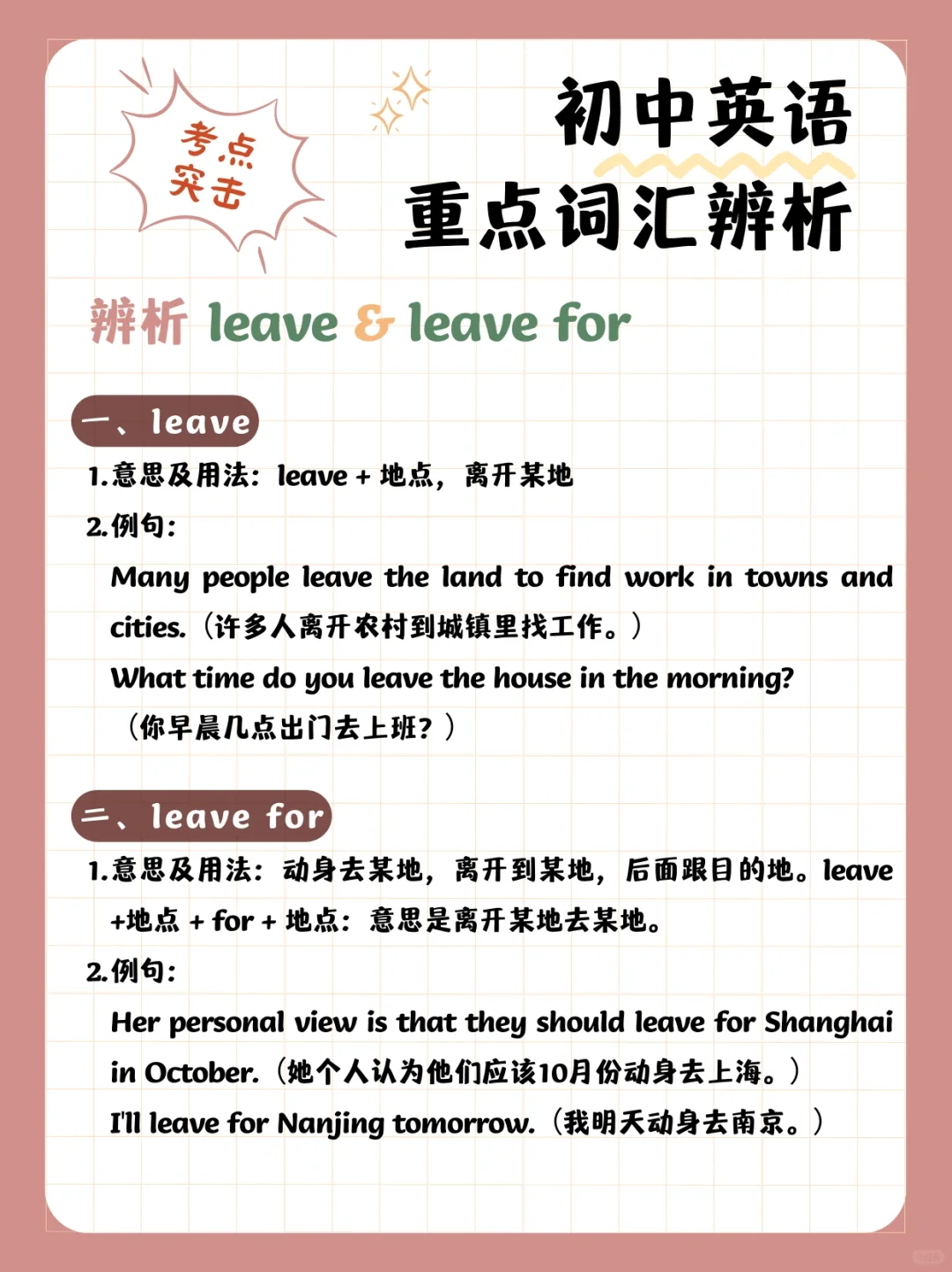 考点突击|一次厘清初中英语重点词汇辨析60