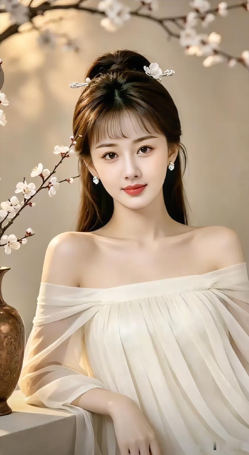 樱花树下，温柔少女，一袭白裙，梦回古代。