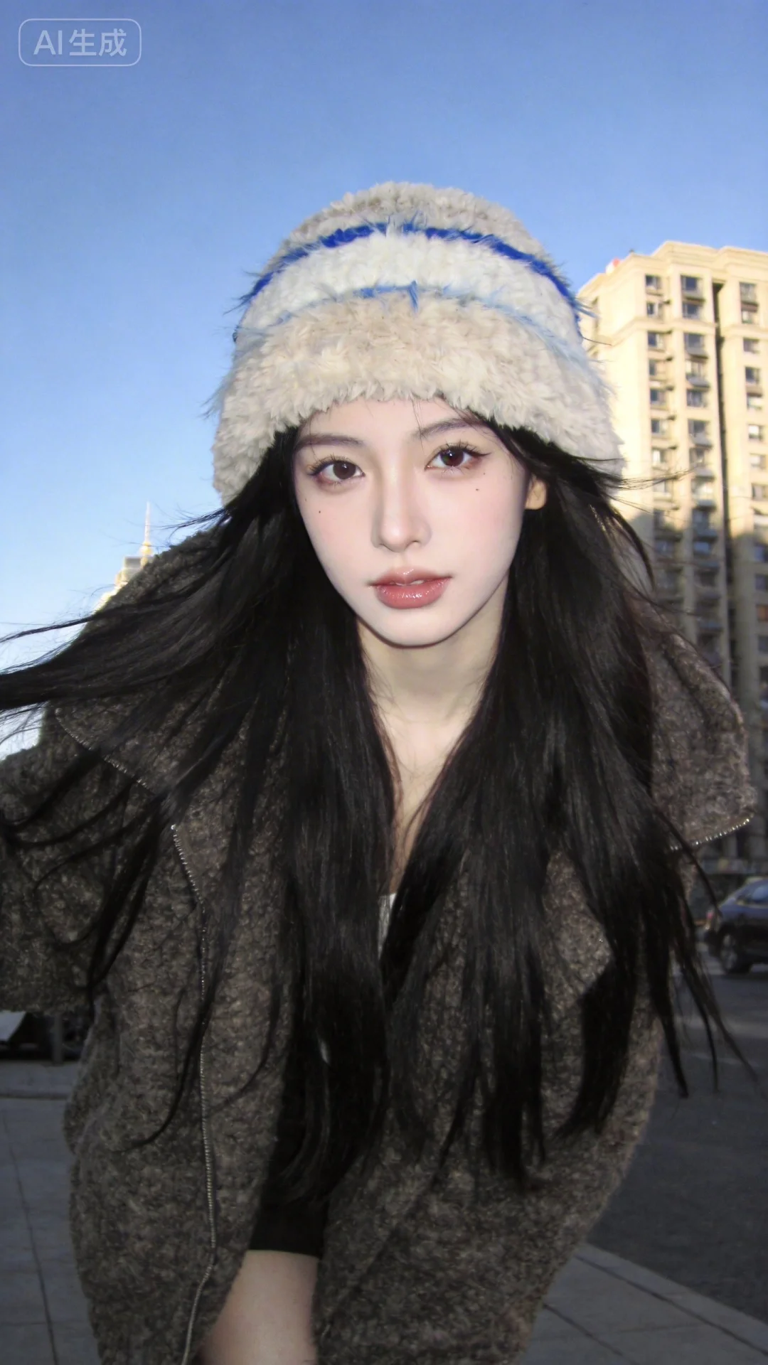 一位长发及腰模样可爱的女生，构图随意却尽显生活中的绚丽日常，人像摄影...