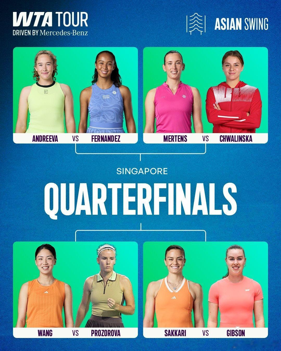 WTA500新加坡1/4决赛13:00,🇧🇪梅尔滕斯vs赫瓦林斯卡🇵🇱（