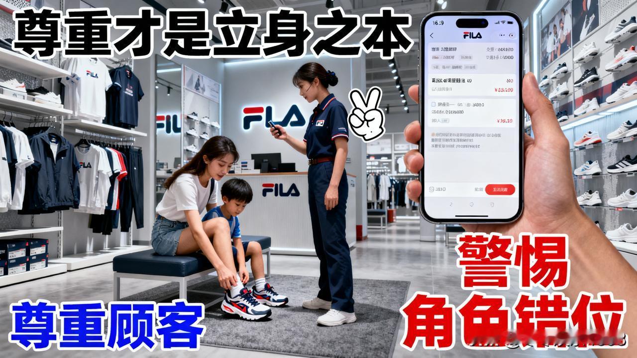 女子带孩子去斐乐服装店买鞋，试了三次后顺利结账。可没想到，服务员竟把交易截图发到