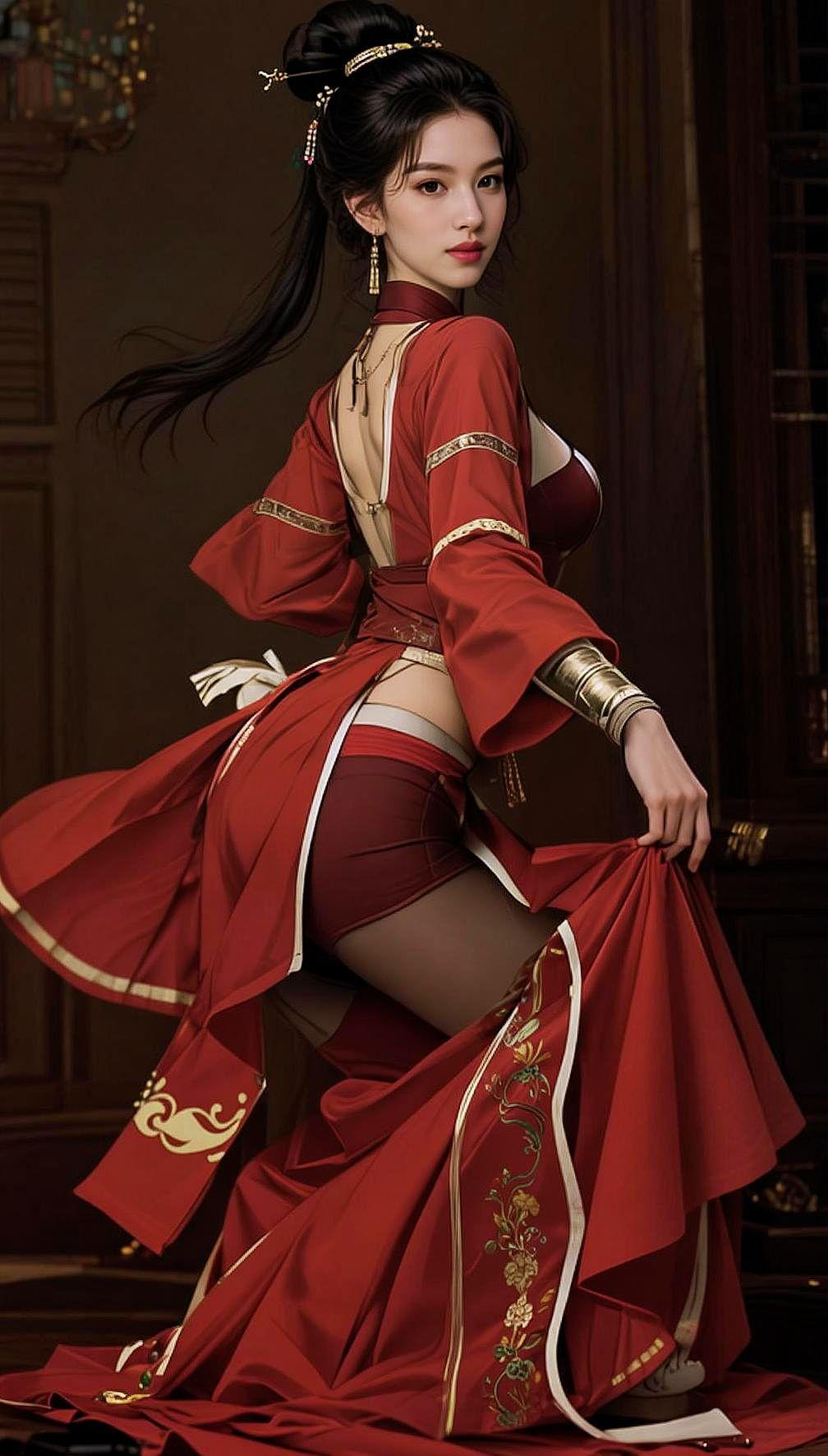 🔥红绸翻飞如烈火🔥，青丝漫卷似流云✨。AI笔下的国风魂，竟让千年古韵活了过来