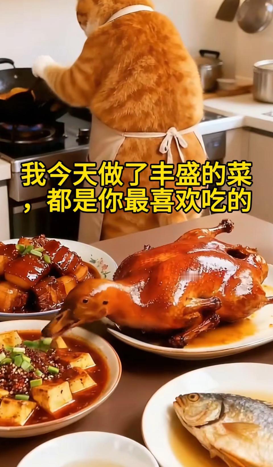 萌猫大厨的丰盛美食，满足你的味蕾！🍲🐱🍽️