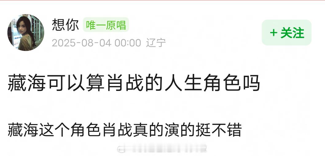 藏海是肖战的人生角色吗？ ​​​