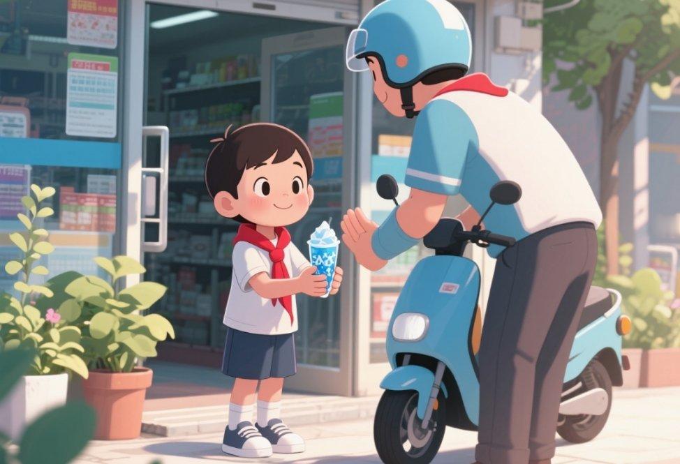 骑手回应被小学生送冰袖感动落泪 真的被暖到了！大热天里骑手师傅穿梭在热浪里，小学