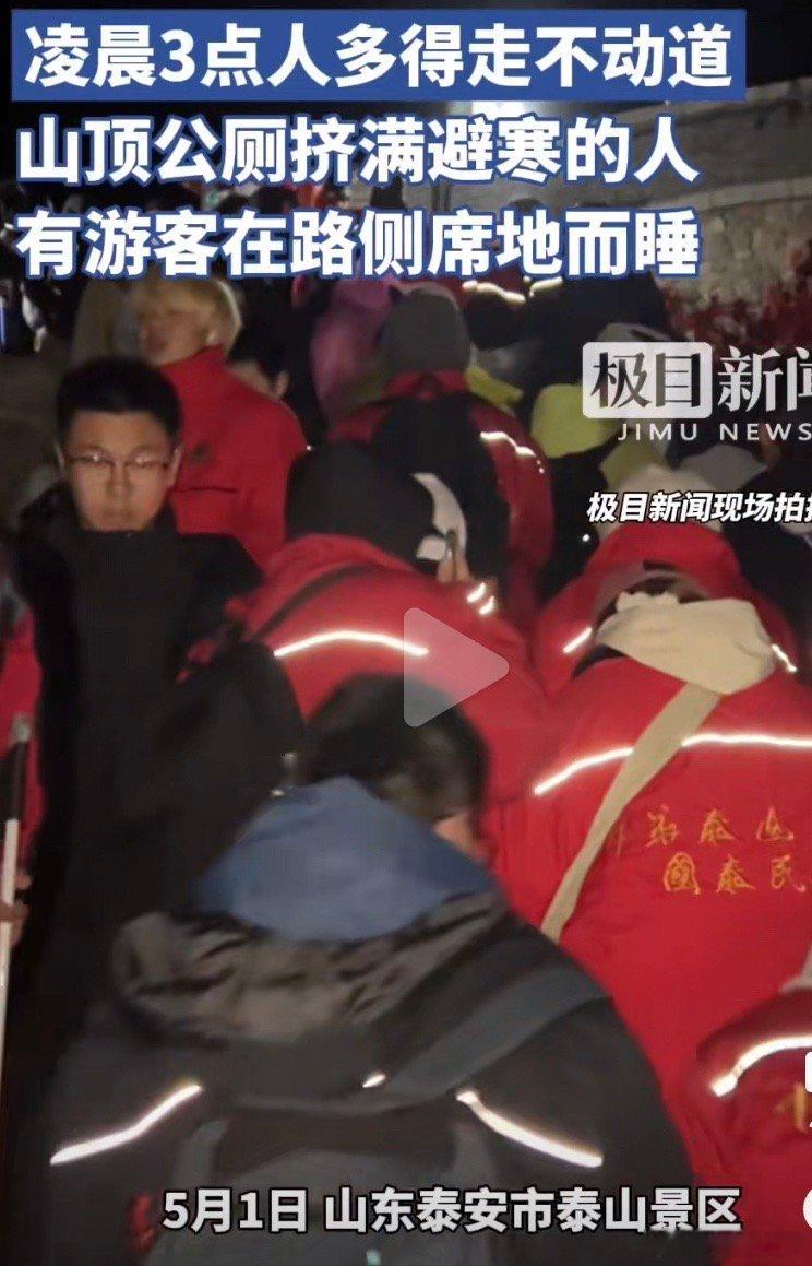 网友：“家人们谁懂啊，别人去泰山是看日出，我去泰山是在公厕“避难”，那公厕里挤得