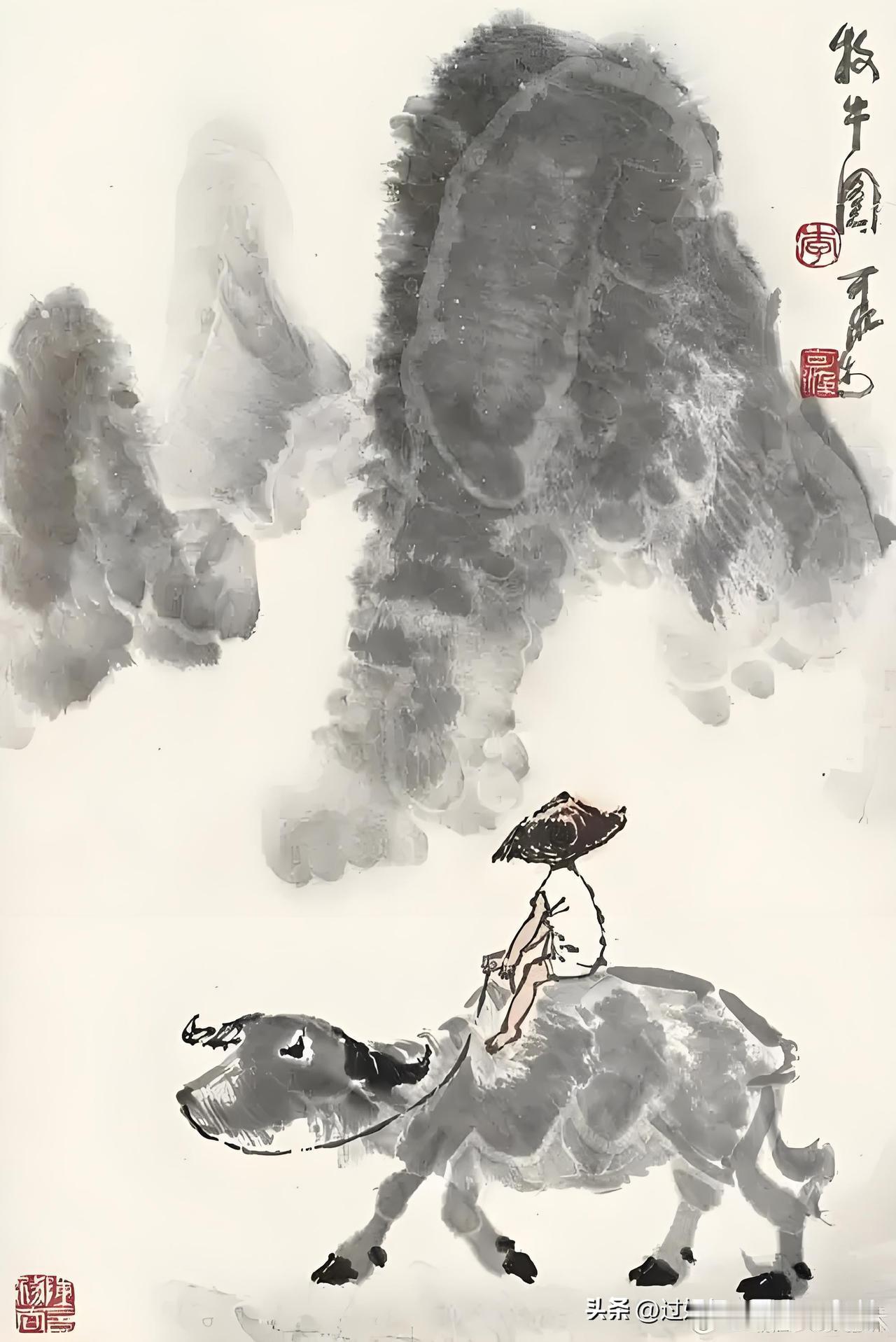 《夏雨归牧图》
——明・唐寅
狂风骤雨暗江干，
萧籁山中夏亦寒。
独有牧童牛背隐