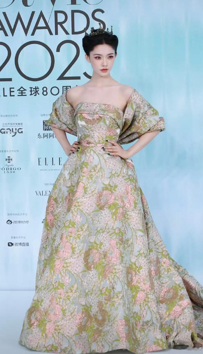 林允公主皇冠  林允在ELLE风尚大典上美我一大跳！头戴镶珠皇冠，身穿繁花刺绣礼