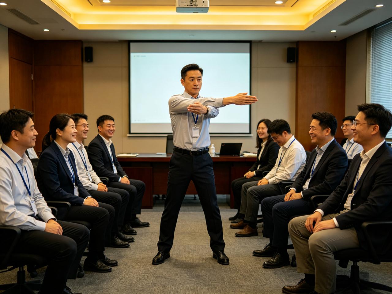 公司出了个新规定：每天下午三点，全员到楼下做广播体操，缺席一次扣50。

李总在