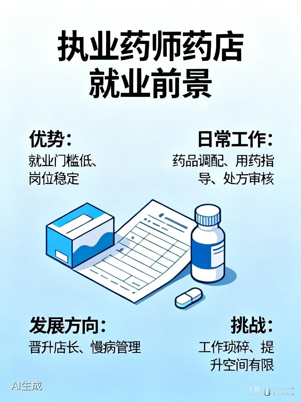 持有执业药师证书在药店工作整体稳中有发展，优势在于就业门槛低、岗位稳定，日常主要