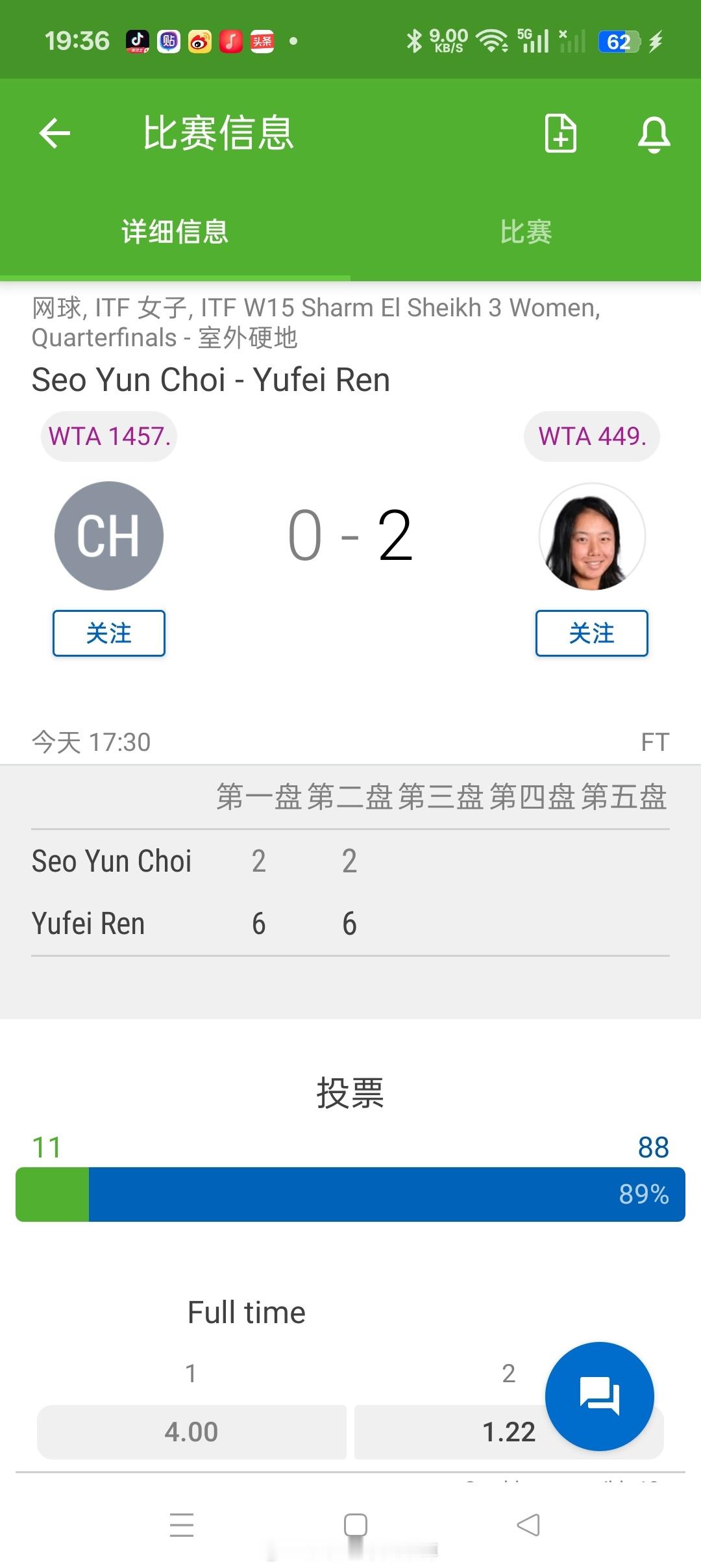 【🇪🇬沙姆沙伊赫W15】女单四分之一决赛3号种子🇨🇳任钰菲6-2/6-2