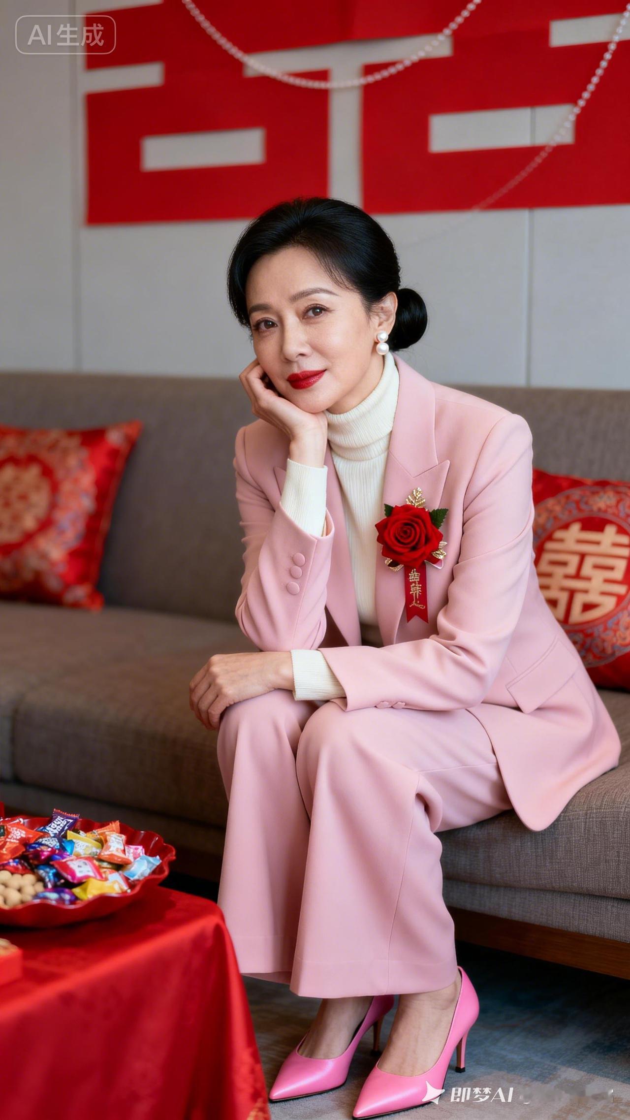 优雅粉裙穿搭，精致妆容，甜美笑容，时尚生活，