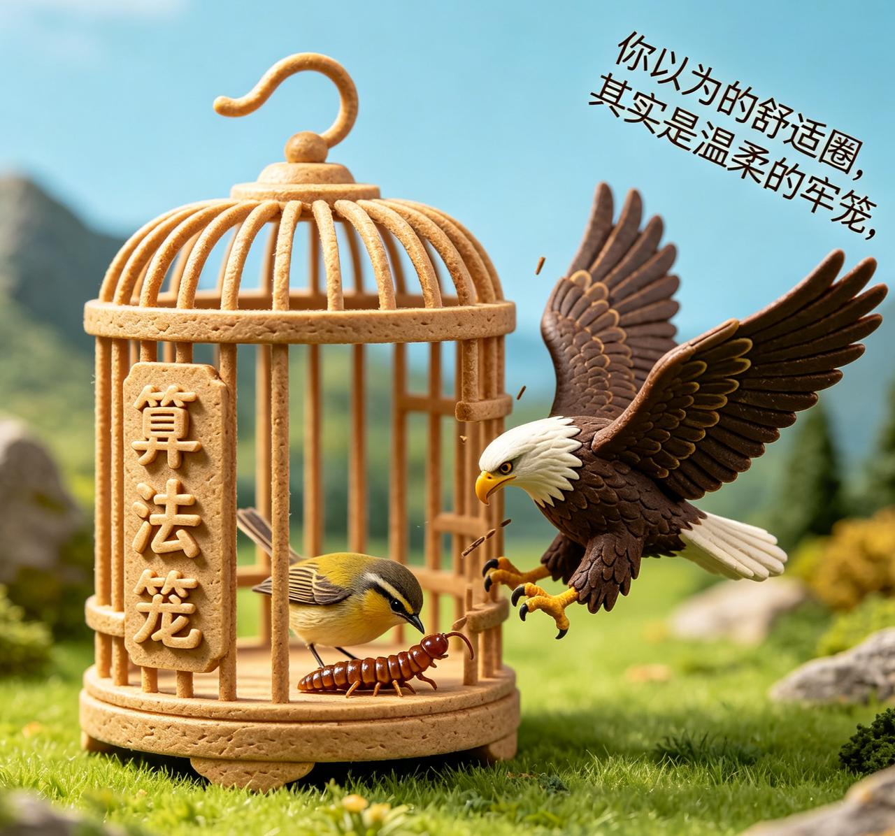江湖怪谈•荒诞志153算法笼

有一鸟笼，名为“算法笼”。笼中无锁，鸟却飞不出去