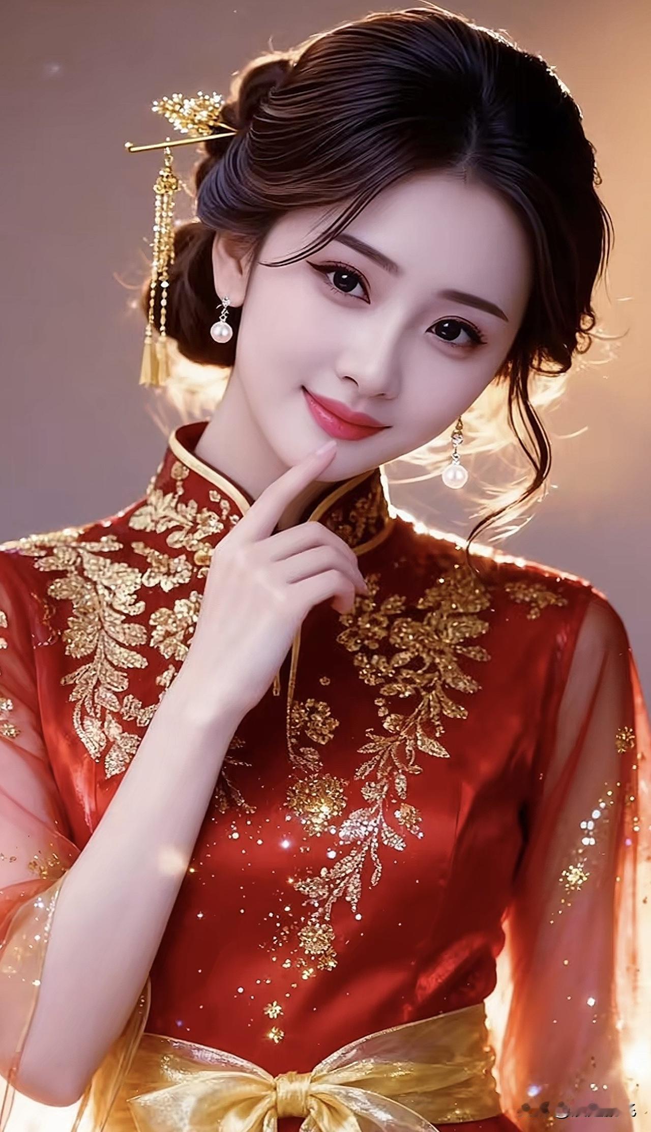 古风美人，红衣金饰，典雅端庄，韵味十足！凤冠红裙 红妆鎏金氛围感 金冠红妆 金饰