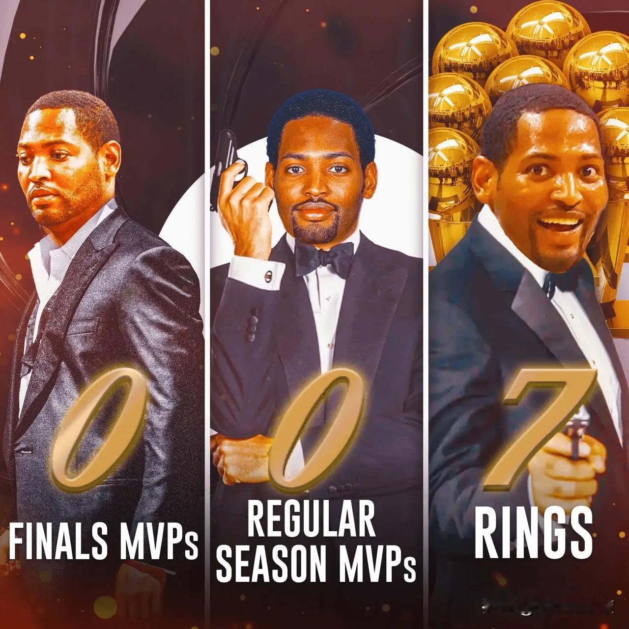 这才是NBA最牛的人物！

他整个职业生涯拿下了七个总冠军戒指！

而且没有任何