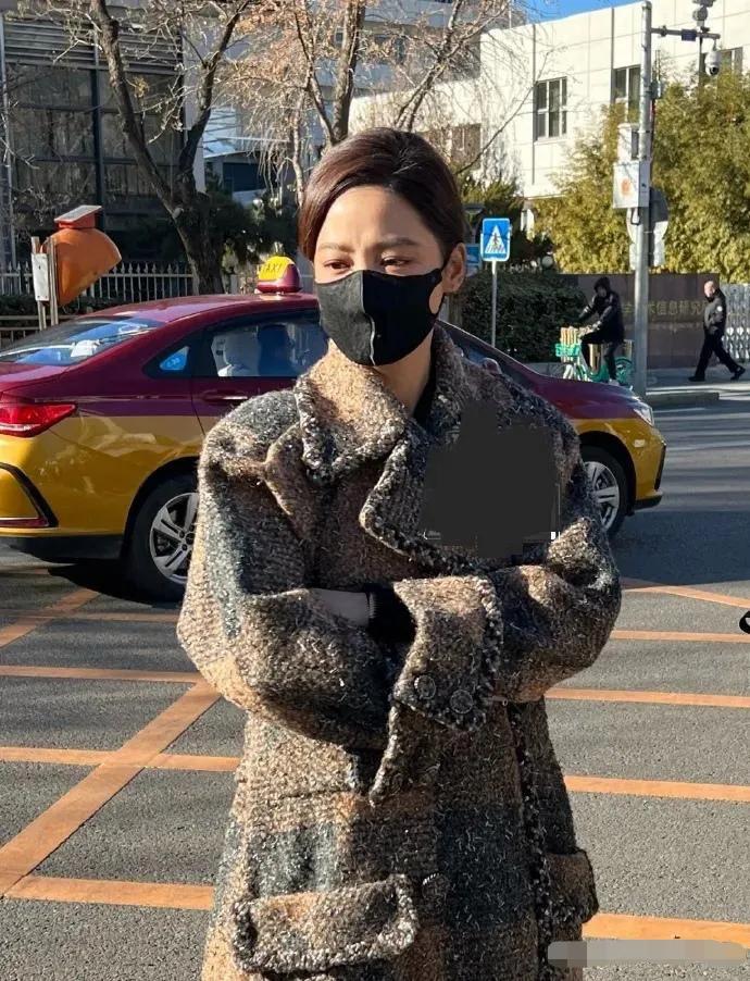 辛芷蕾现身2024央视春晚彩排现场，引发网友热议，她穿搭简洁大方，厚实的格纹大衣