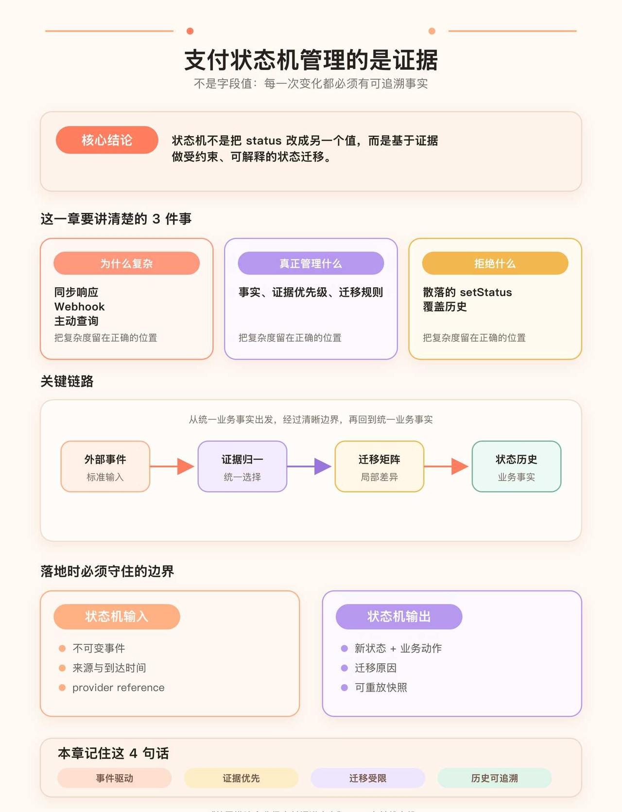 支付状态机怎么设计：从一次扣款到可恢复、可
支付系统最危险的 bug，往往不是“
