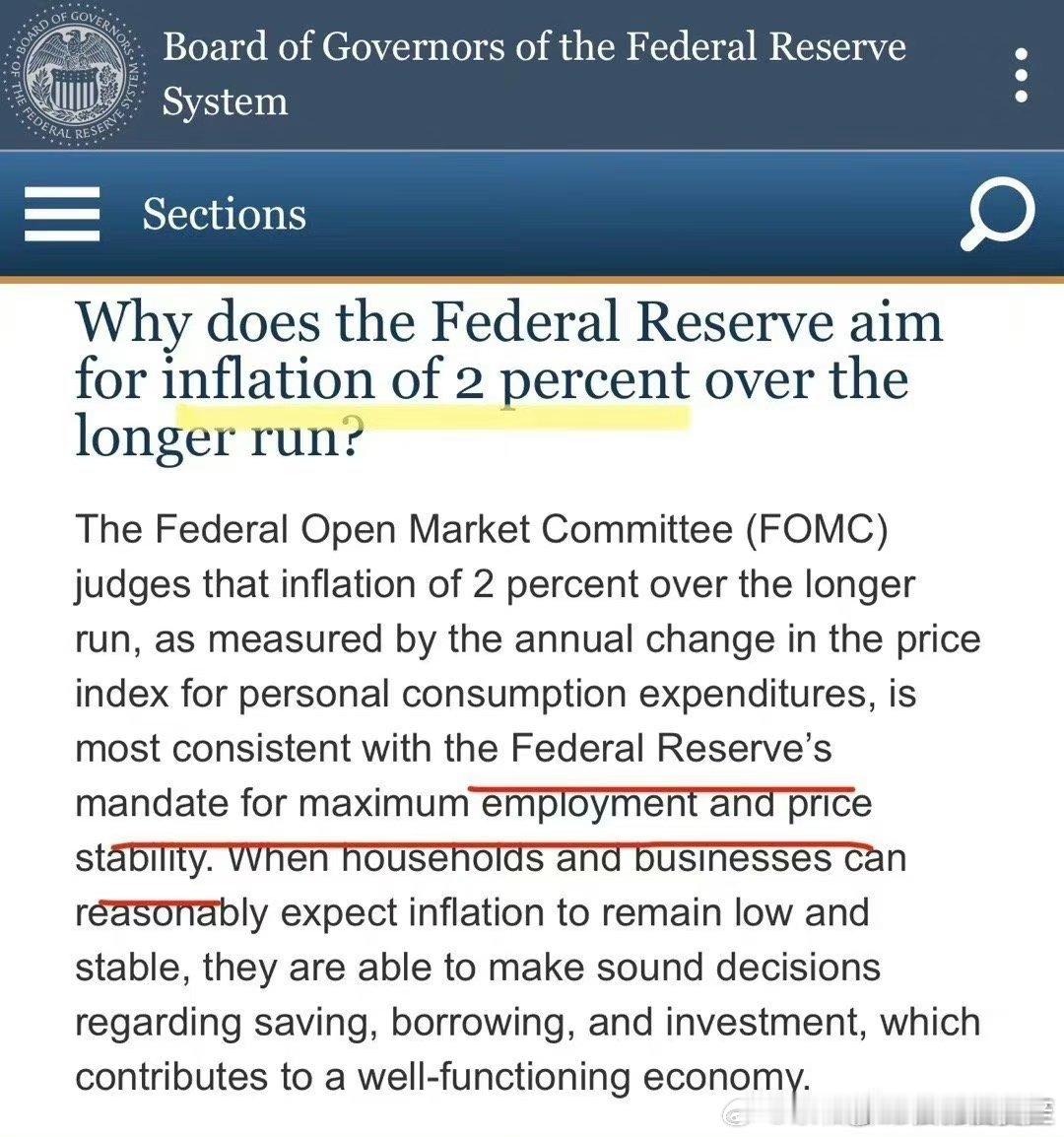 美国国会为美联储规定的两大职责：维持平稳的物价+最大化以及可持续的就业。股市、G