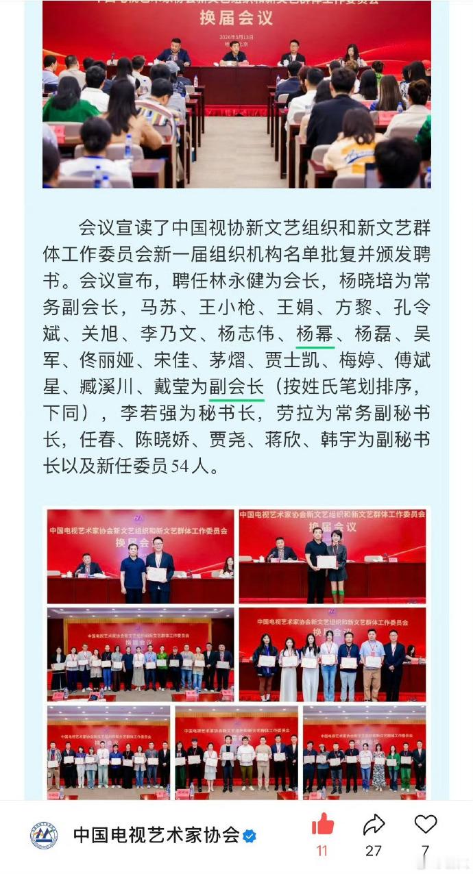 杨幂被聘为中国视协双新工作委员会副会长 杨幂被聘任为中国视协新文艺组织和新文艺群