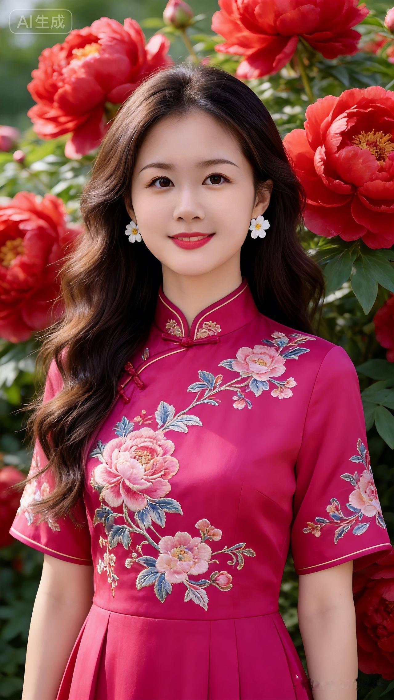 惊艳的汉服少女，与盛开的牡丹花相映成趣，尽显古典之美！