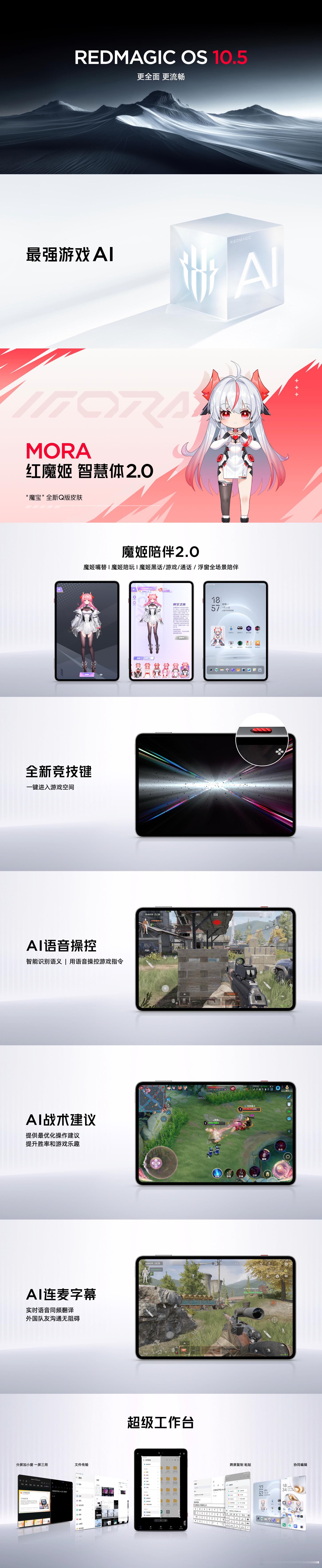 红魔电竞平板3Pro REDMAGIC OS 10.5 最强游戏AI【红魔姬 智