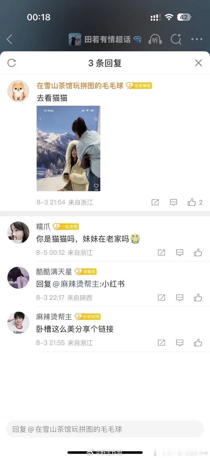 原来若若也嗑田若有情微博被扒了 还在天若有情超话回复。。。她居然以为田若有情是真
