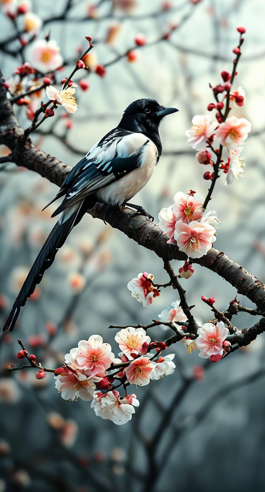 赏析：这幅对联的下联“金鸡唱晓福临门”与上联“喜鹊登梅春报禧”相映成趣。金鸡报晓