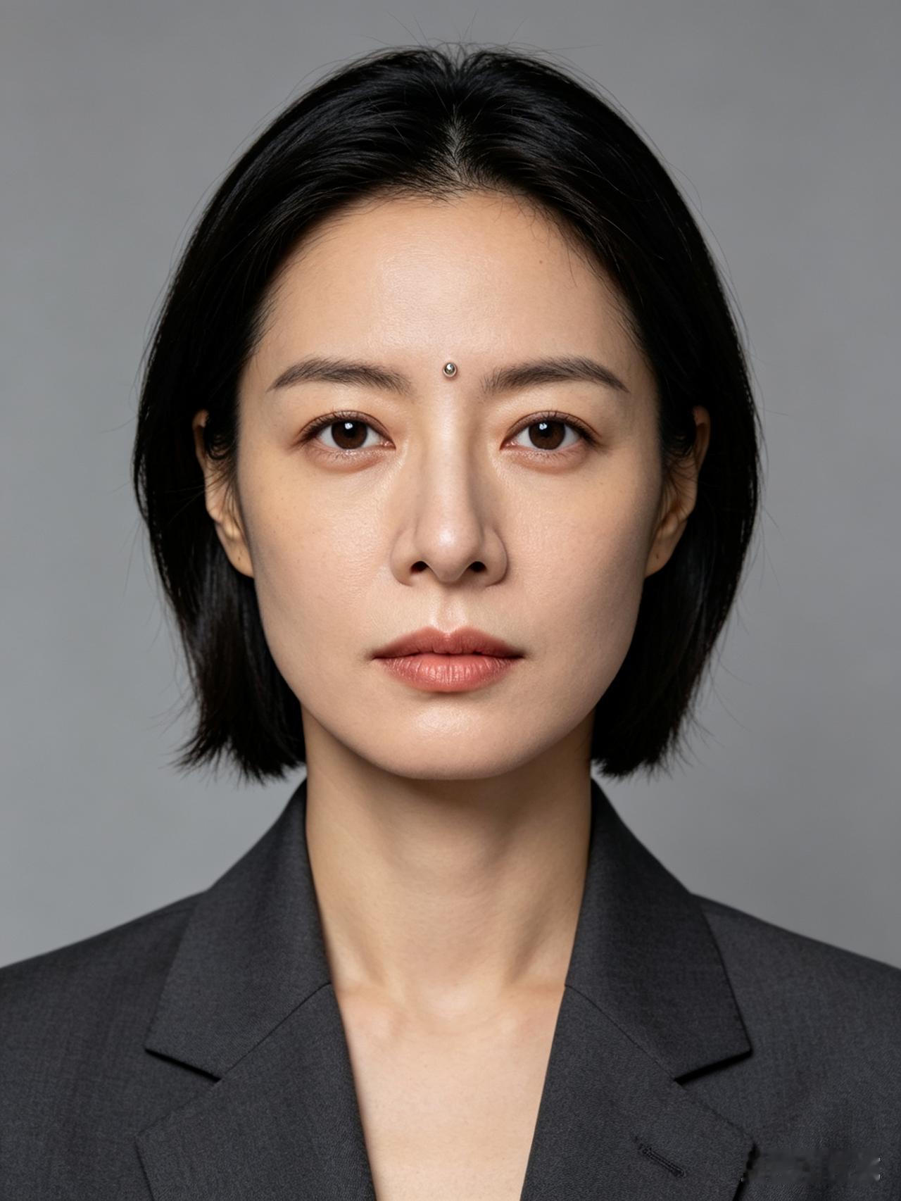 这是一位穿着职业装的女性。读者观察与众不同面
部长的什么？观迎点评：