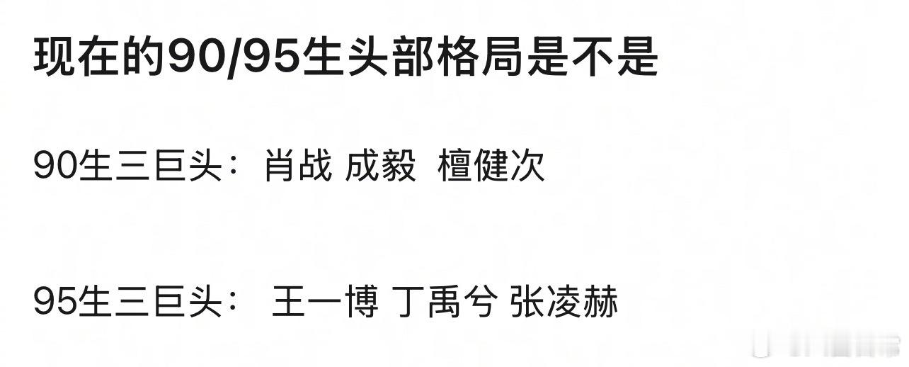 现在的90生95生头部格局是不是90生三巨头：肖战 成毅  檀健次95生三巨头：