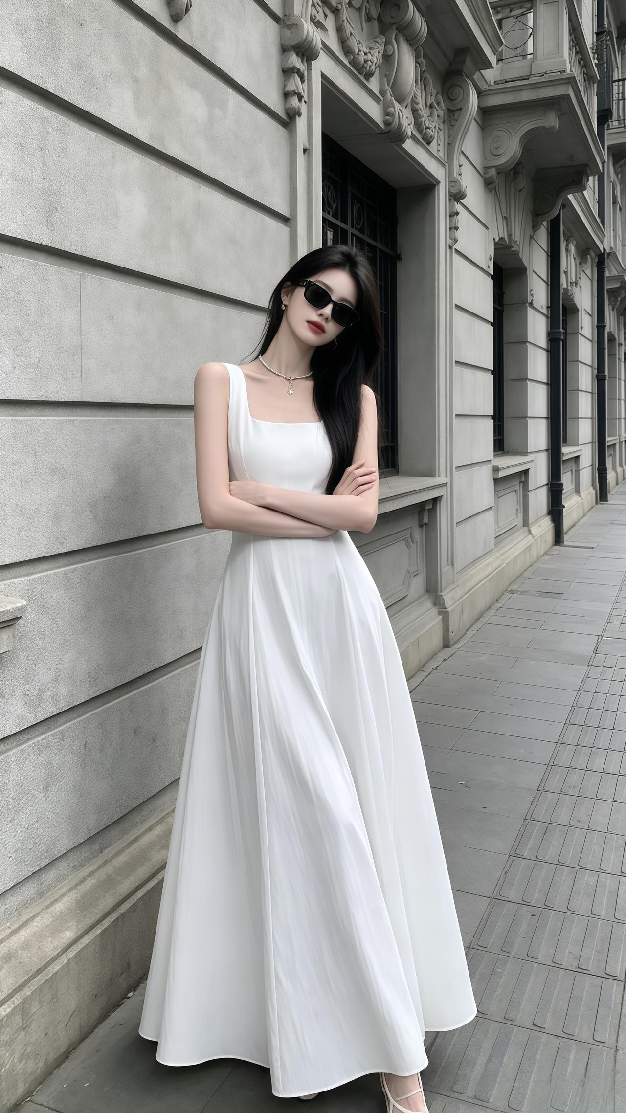 ins风白裙 白色连衣裙 citygirl穿搭 韩系穿搭高级感穿搭