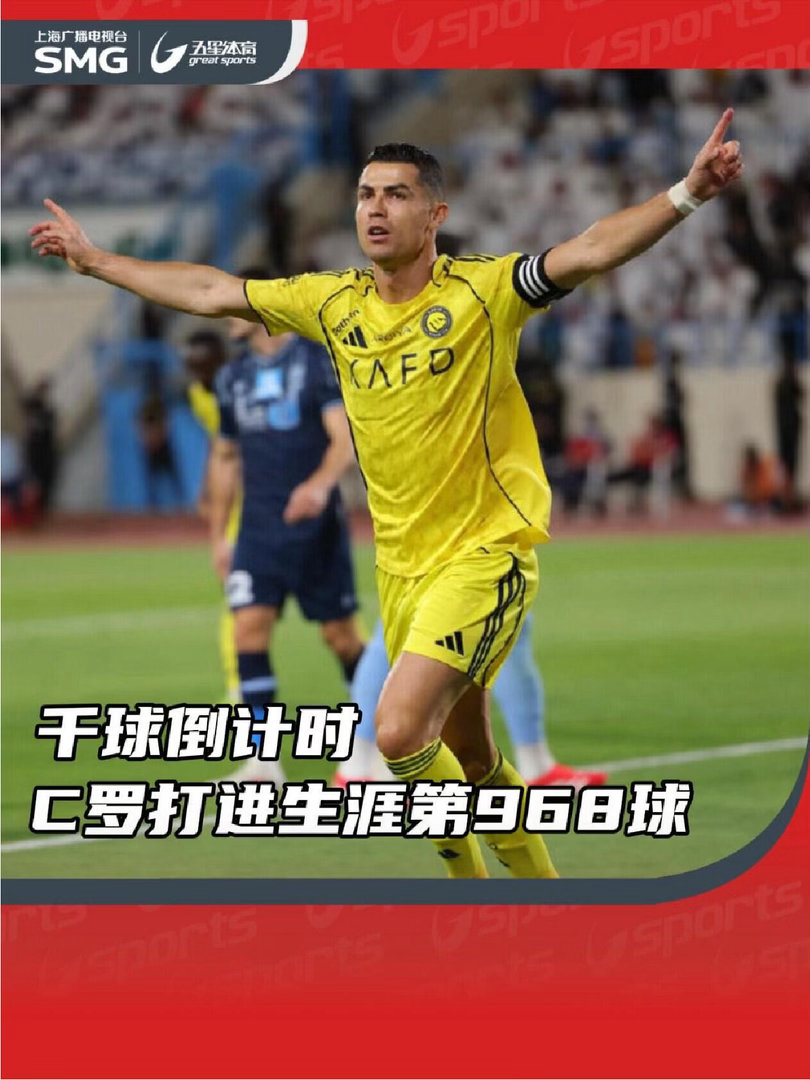 C罗打进生涯第968球！沙特联赛第28轮，利雅得胜利客场2比0战胜阿科多，C罗在