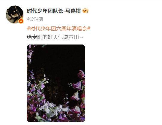 马嘉祺说给贵阳的好天气说声Hi~ 好漂亮的紫色花花呀，不仅明后天会是好天气，有 