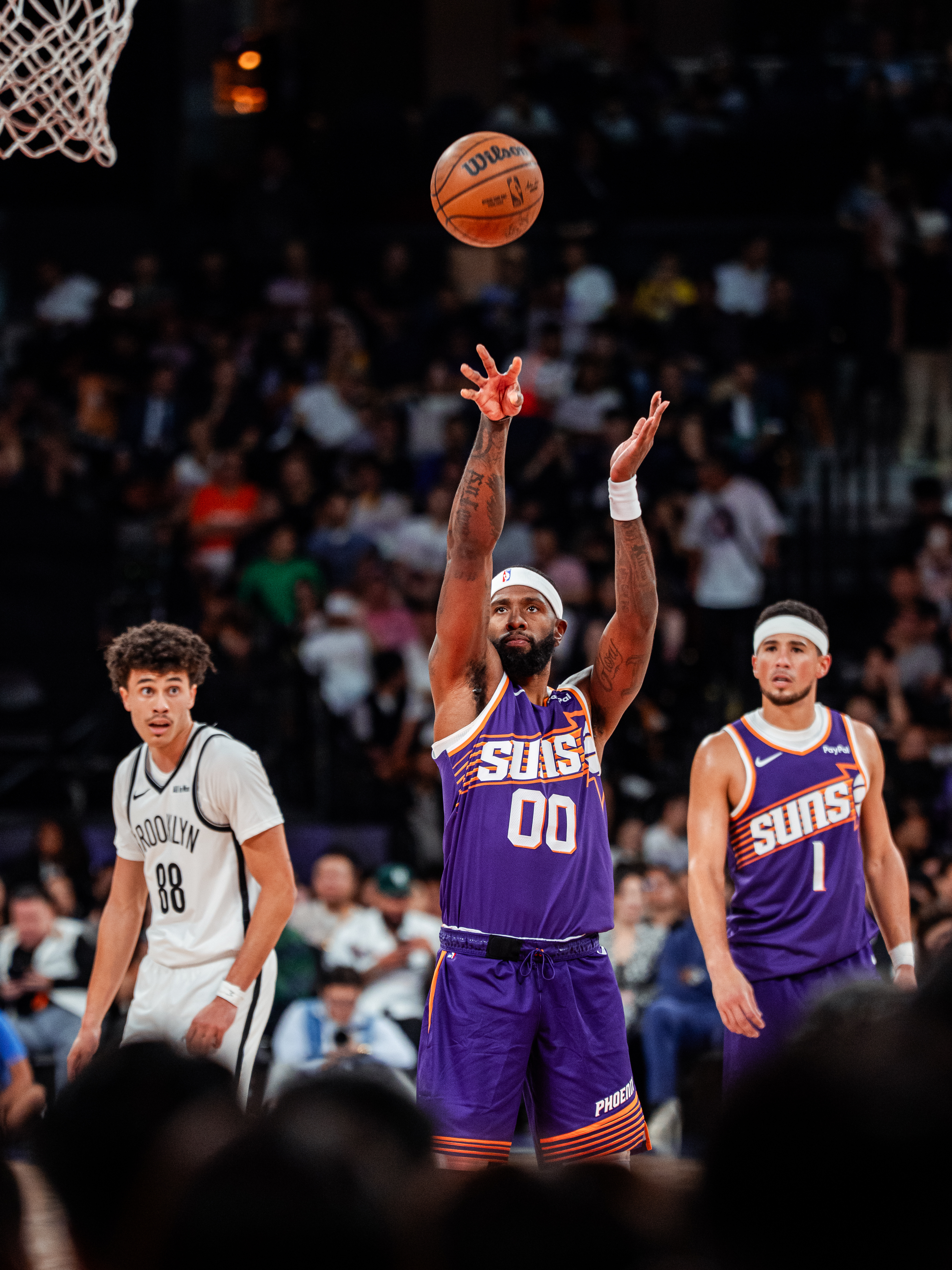 第一节比赛结束！我们以34-23领先于篮网！NBA中国赛2025 ｜太阳队中国赛