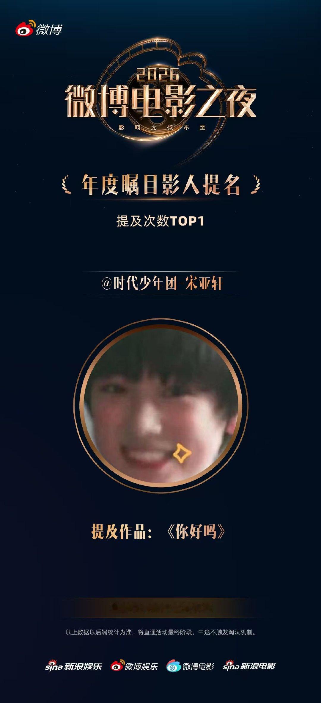 宋亚轩提及作品你好吗 宋亚轩瞩目影人提名次数top1 宋亚轩提及作品你好吗！ 