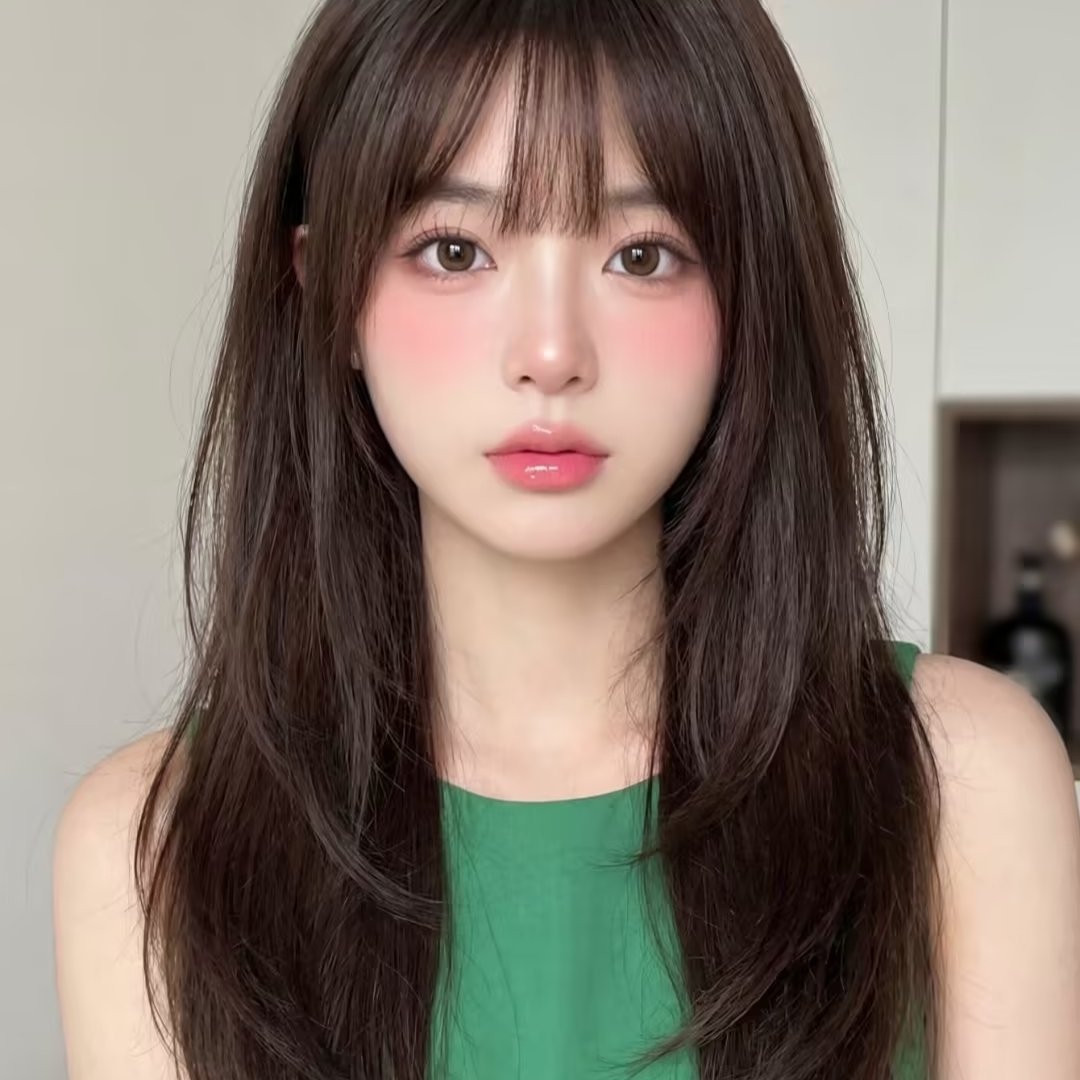 温柔韩系女主妆，层次长发氛围感绝了谁能拒绝这种干净柔和的淡颜妆容，低饱和蜜桃腮红