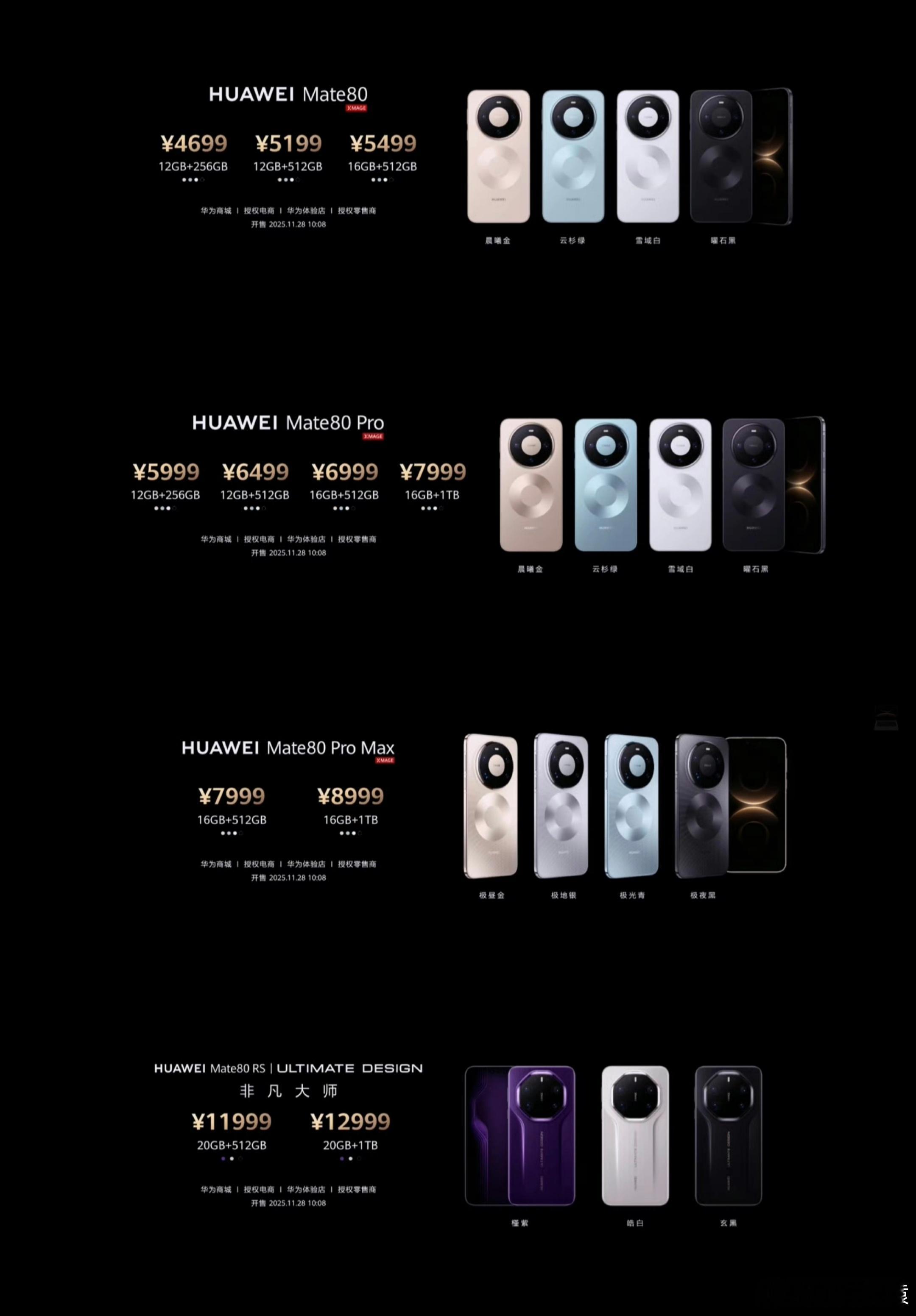 华为Mate80 系列价格公布：Mate80标准版4699元起Mate80 Pr