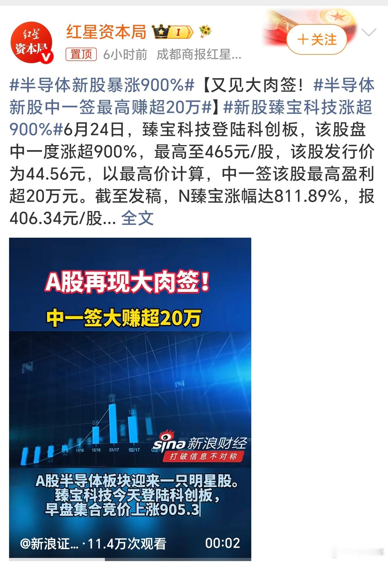 半导体新股暴涨900%这都是别人的股，大家有买到过暴涨的股票吗？ 