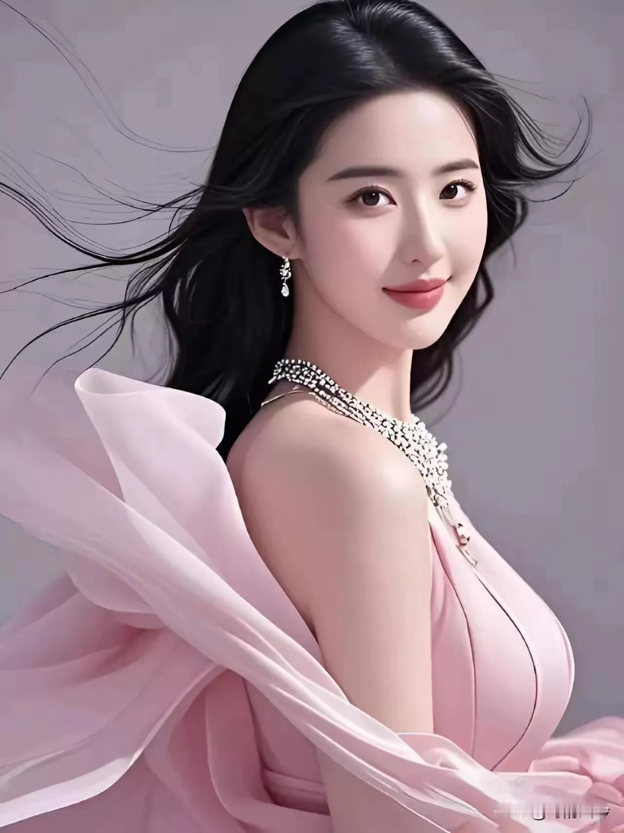 优雅黑发美人，粉色礼服闪耀，梦幻气质满分！💖✨