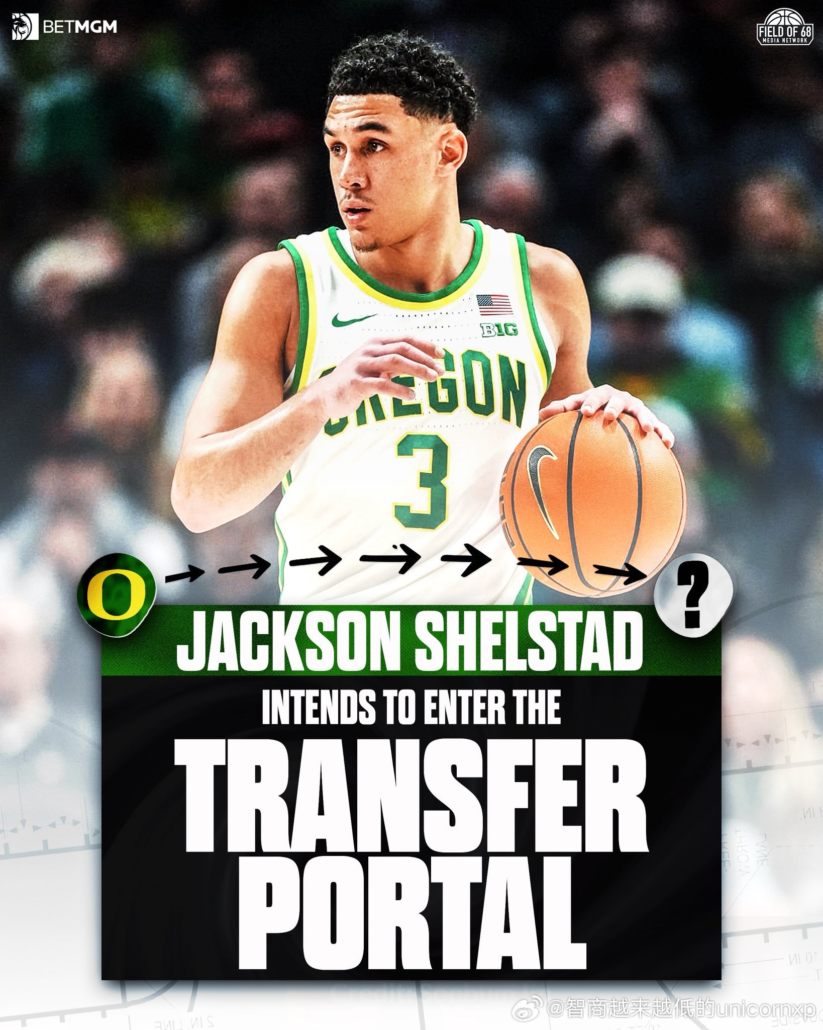 俄勒冈大学先发控卫Jackson Shelstad宣布将申请转校，因为伤病的关系