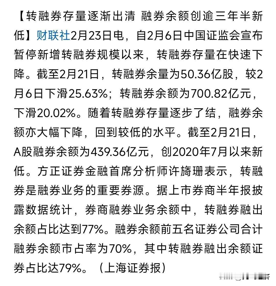 A股又少了一个做空的手段，据了解融券基本上已经出清，只要不放开融券业务，那么A股