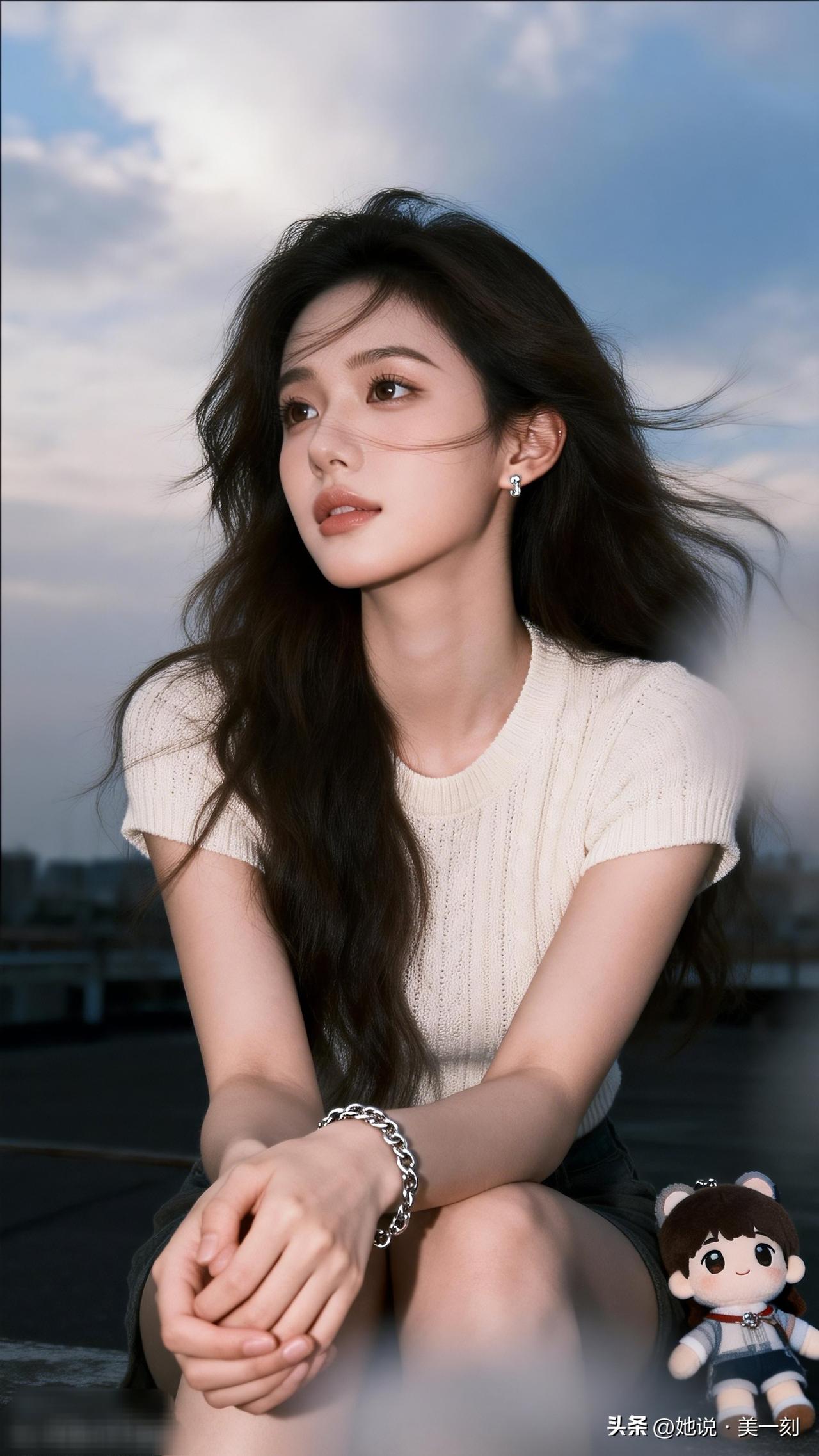 优雅气质，迷人微笑，时尚项链，完美妆容。共享美人靓照