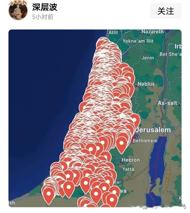 伊朗发射导弹的密度挺大啊，
以色列能都拦截住吗？
实际上这个只是地图标注的，
现