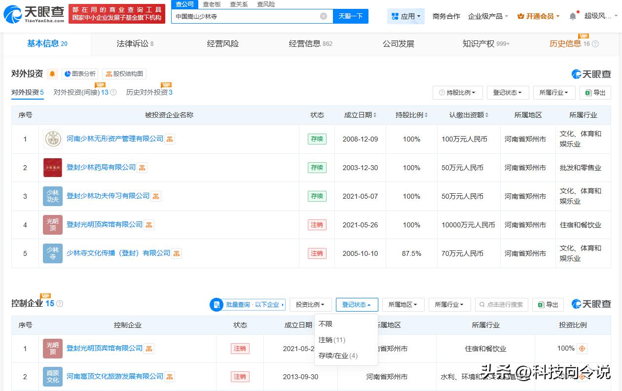 【释永信商标均已无效 少林寺旗下公司近期经营异常 少林寺旗下多家公司已注销少林寺