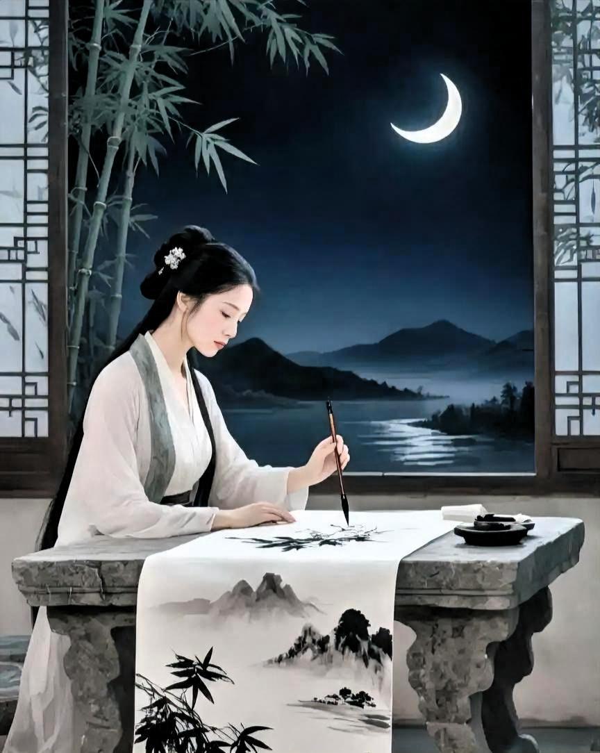 下联：丝丝夜寒伴月行，给大家一种冷冷清清，寒气逼人的氛围。因此，下联与上联和谐一