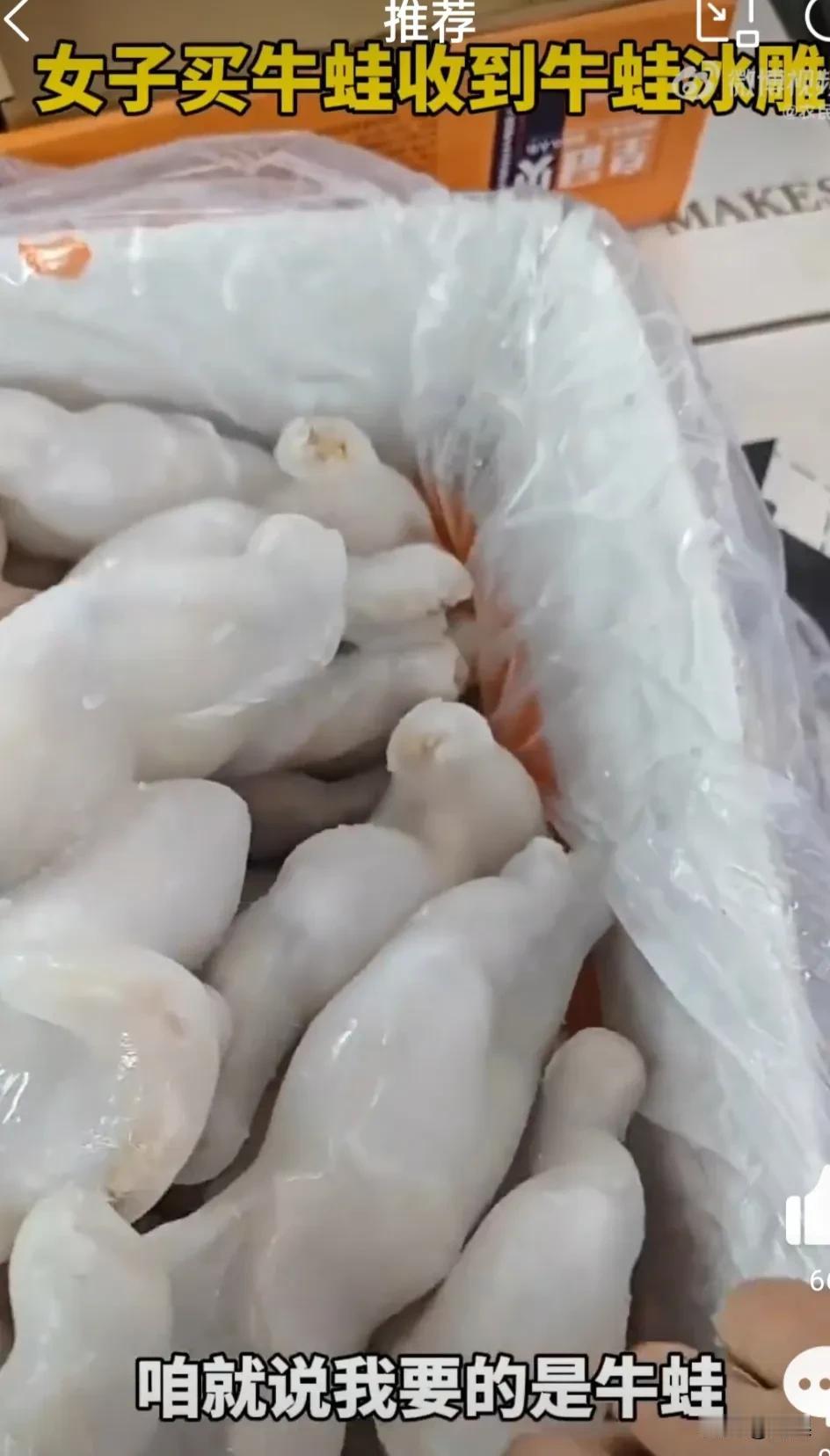 近日，吉林。女子吐槽自己的网购经历，买了一箱冻牛蛙。到货后打开一看不淡定了: 我