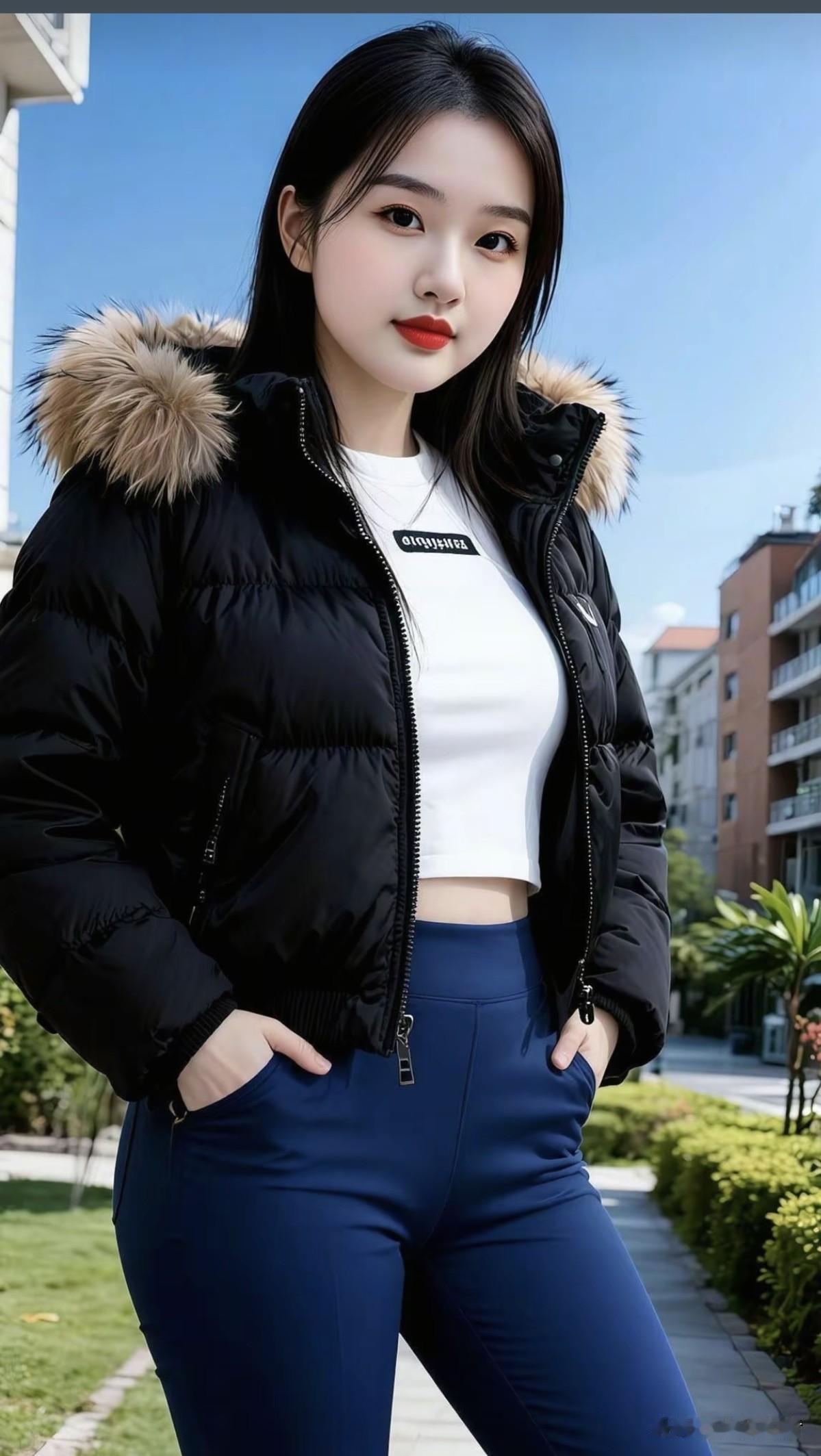 寒冬衣衫暖，美妆映玉颜。