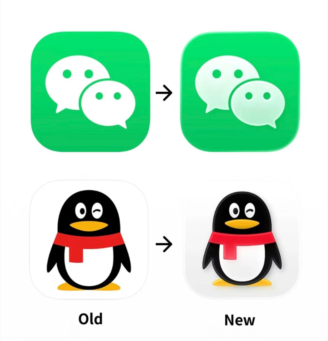 怎么不说果子有号召力呢，iOS 26用了液态玻璃的设计以后，微信和QQ跟进用上了