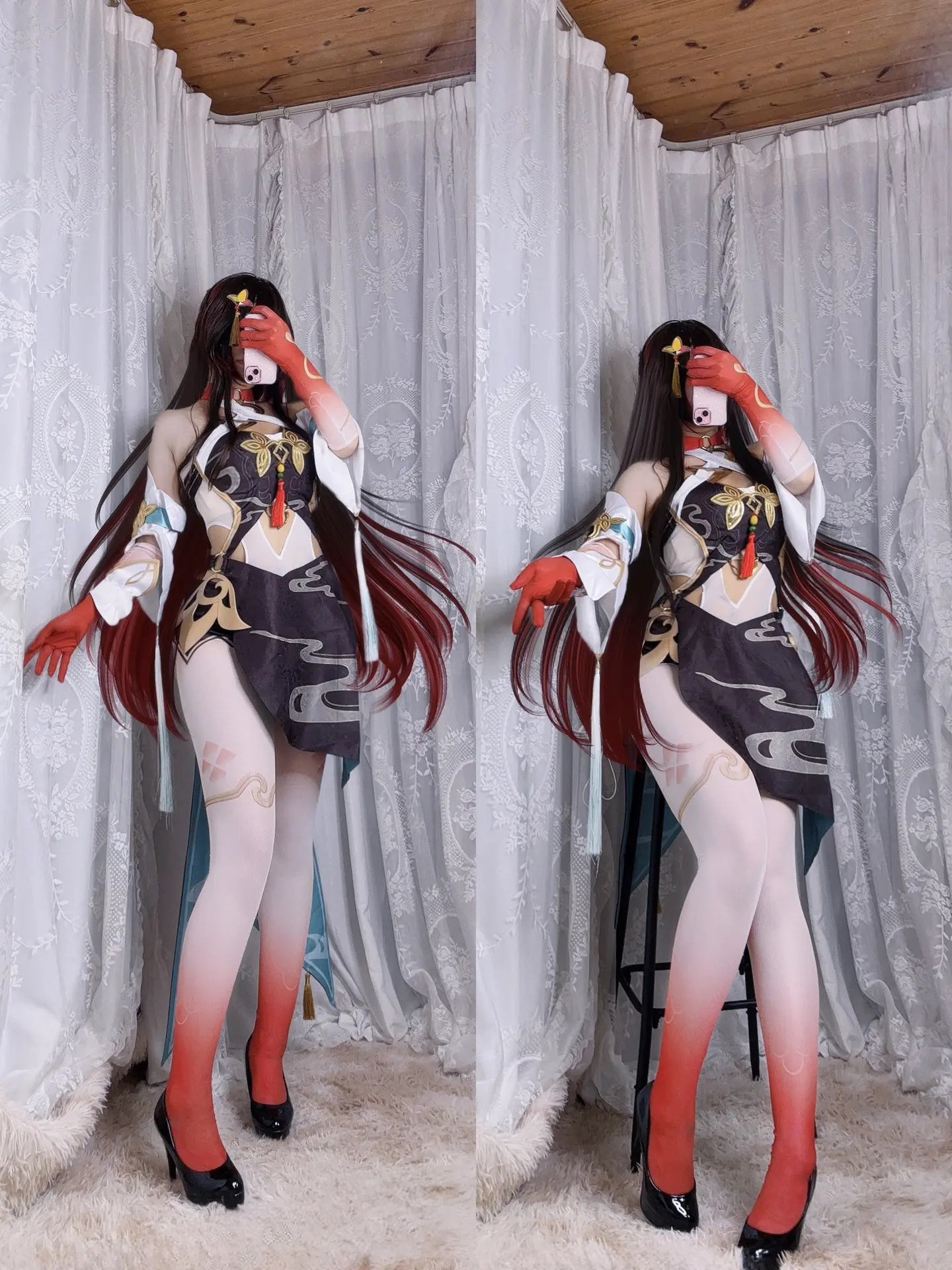 钱发一个，试衣～    衣服+假发