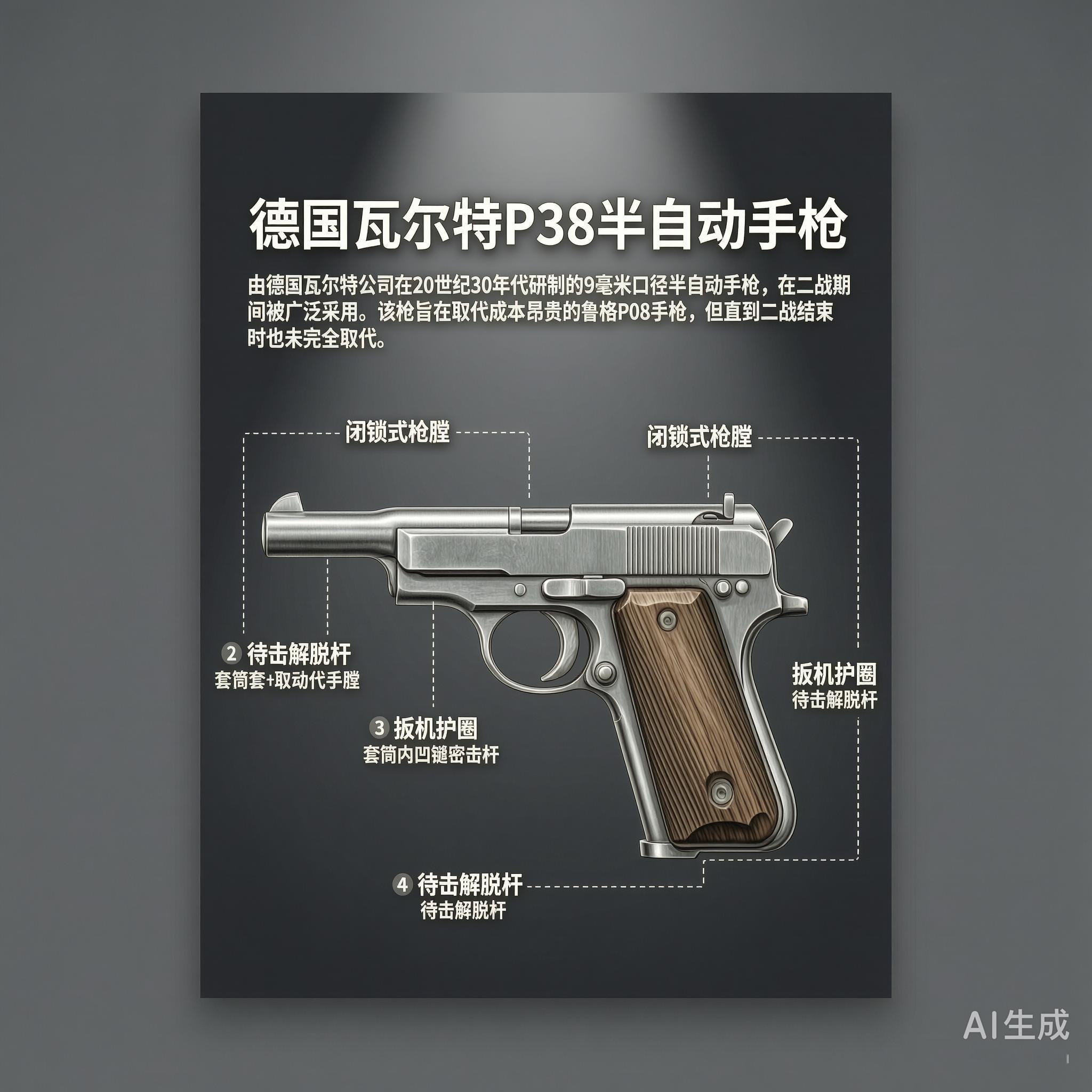 军事ai新视野 德国瓦尔特P38手枪瓦尔特P38手枪是由德国瓦尔特公司在20世纪