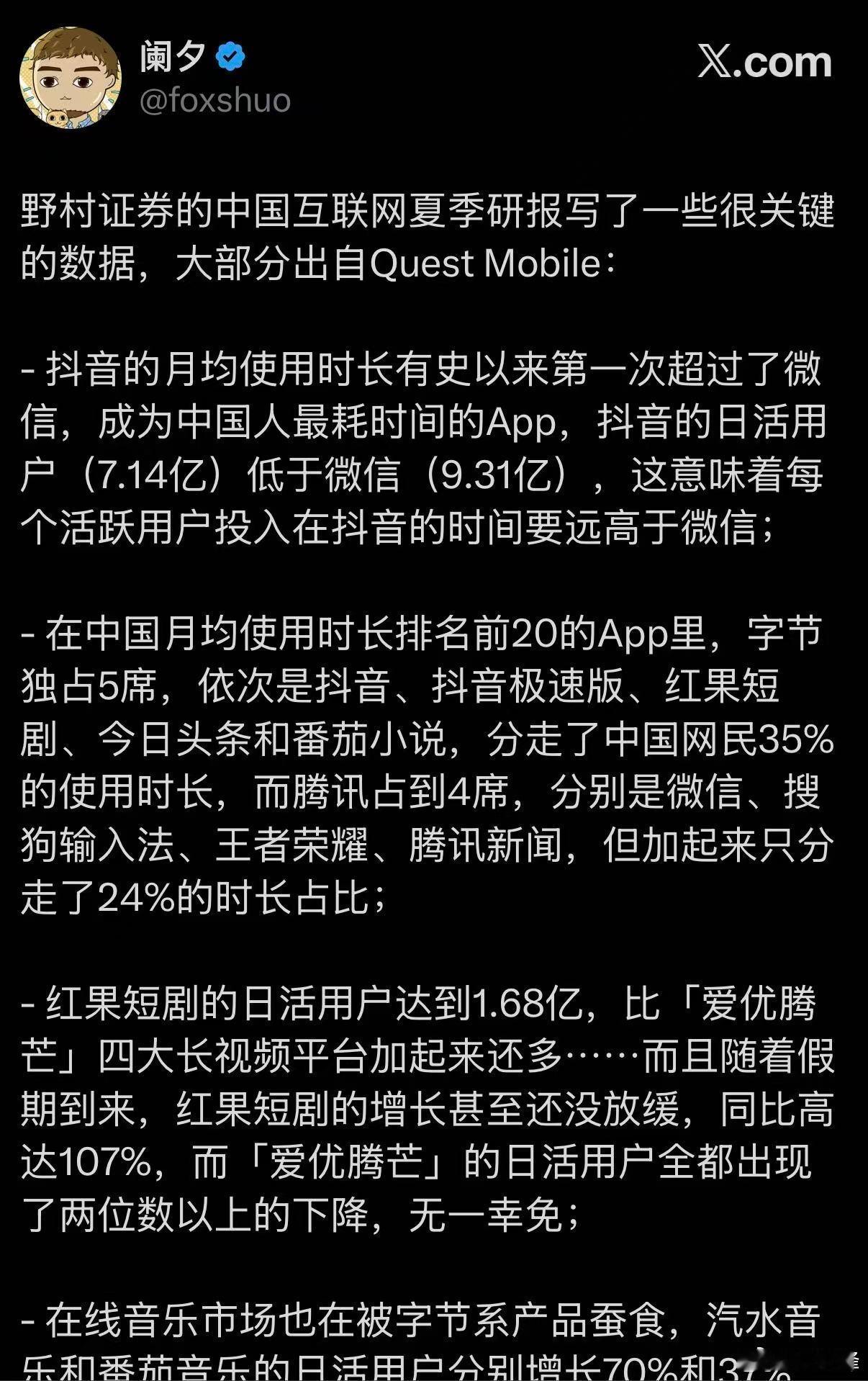 抖音超过微信，成为中国社交媒体使用最活跃平台这你受得了吗？ ​​​